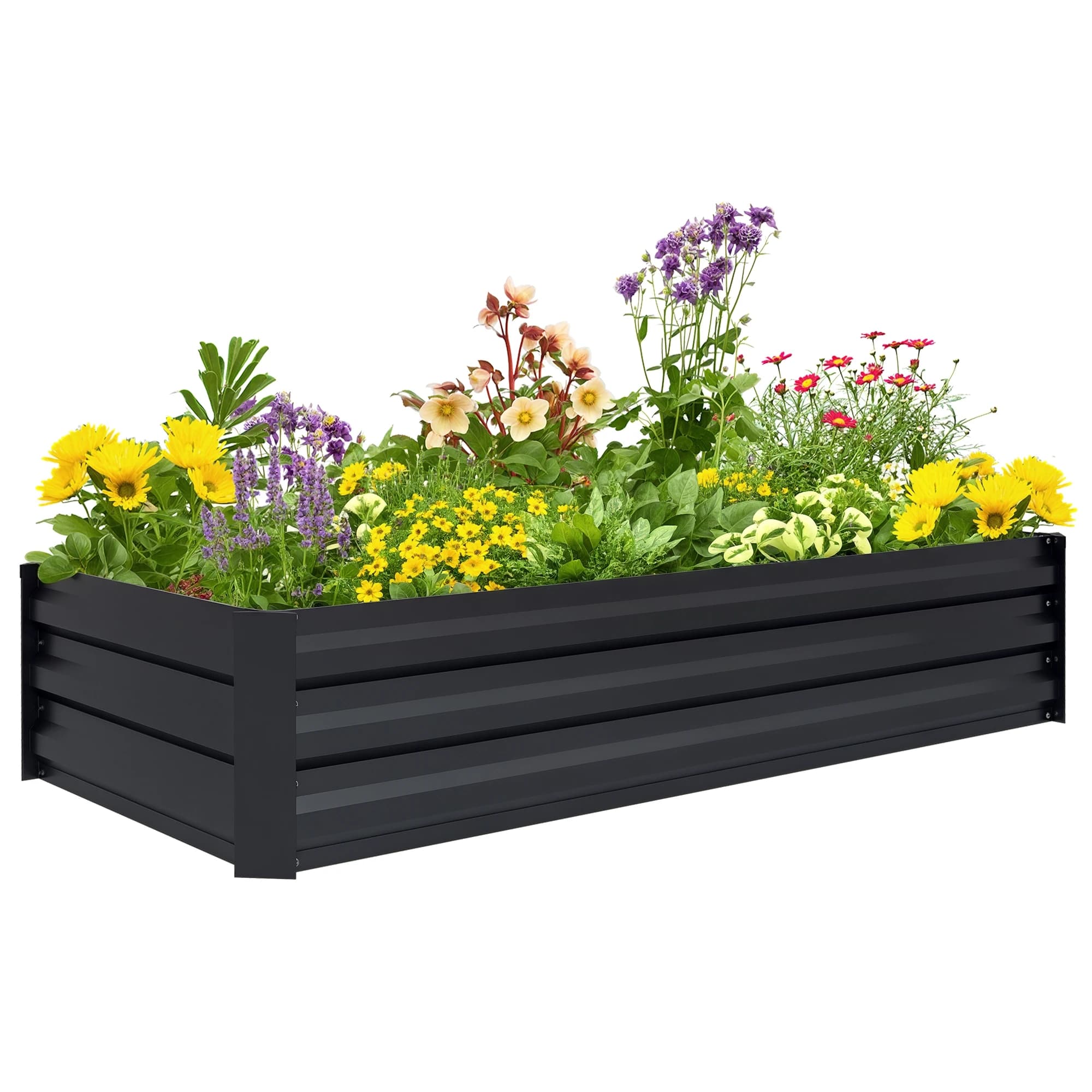 Bac potager rectangulaire en acier noir – jardinière surélevée à fond ouvert